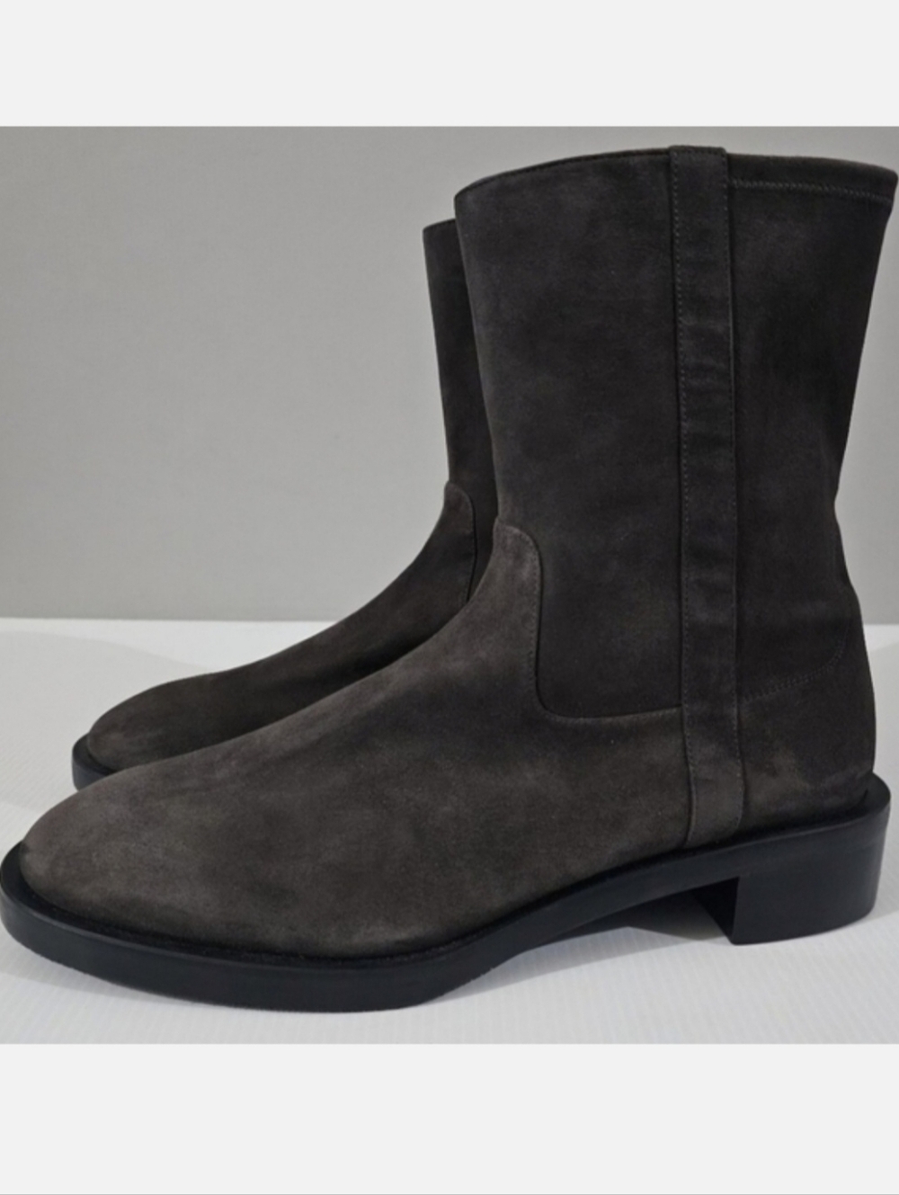 Stuart Weitzman Sadie Mid Calf Boot Womens 10.5 Gray Suede Western Pull On NEW